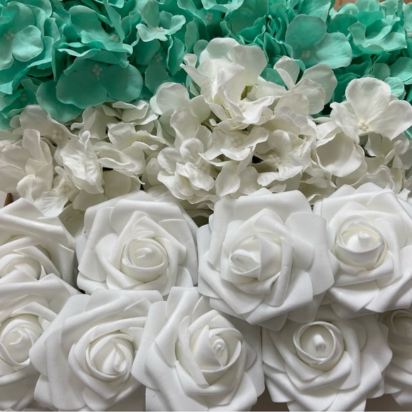 Custom White Roses & Hydrangeas Flower Mix Wedding Decor Various Color Options - Picture 2 of 14